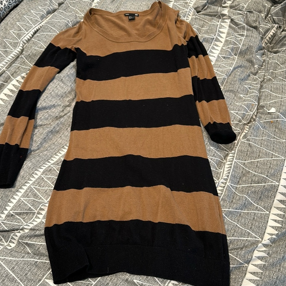 Brown and black striped sweater dress.